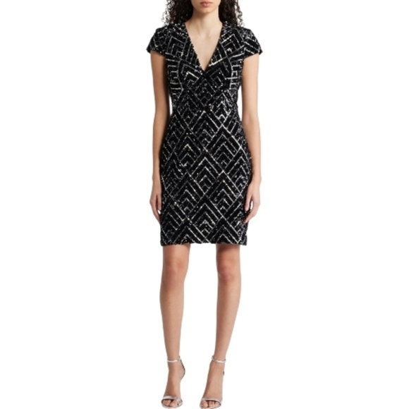 Vince Camuto Dresses & Skirts - Vince Camuto Sequin Velvet Cocktail Sheath Dress - Size 8 - Black NWT